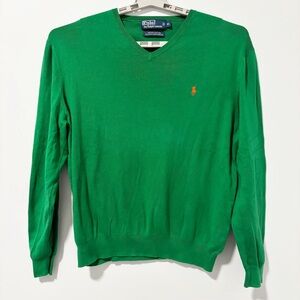 Polo by Ralph Lauren V-Neck Sweater Mens XL Green Orange Pony Long Sleeve Luxury